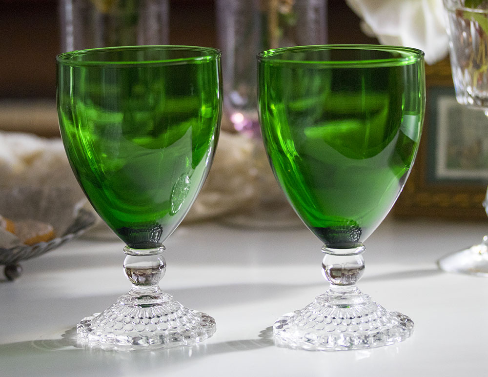 美品！ ファイヤーキング フォレストグリーン バブル ゴブレット シャンパン ワイングラス 2脚セット 酒 アンティーク ビンテージの画像1