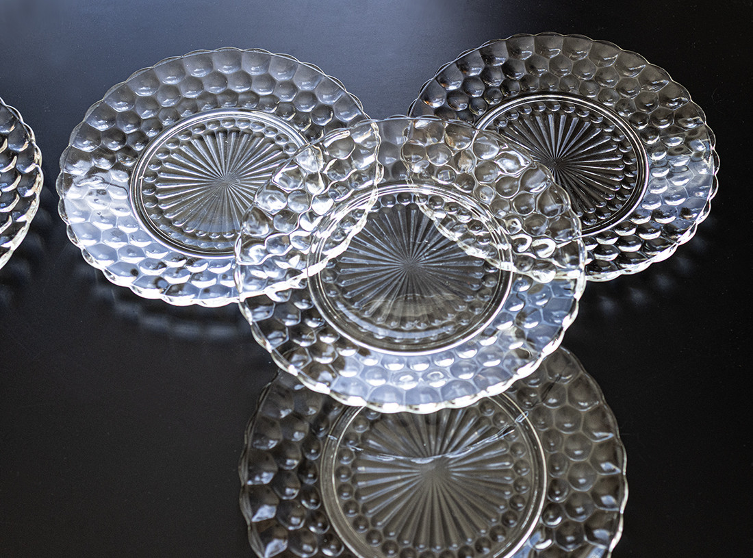 美品！ ファイヤーキング バブル クリア ディナープレート ５枚セット ガラス プレート トレイ 皿 盛り皿 ビンテージ アンティークの画像2