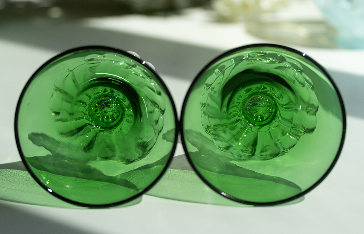 美品！ ファイヤーキング フォレストグリーン バブル シャンパン カクテルグラス 2個セット 酒 アンティーク ビンテージ_画像4