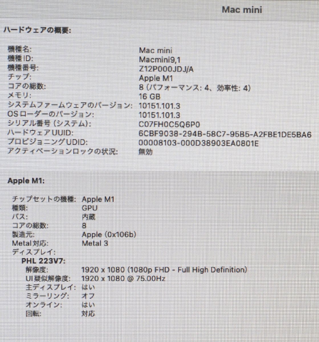1円～人気！CTOモデル Mac mini (M1, 2020) 8コア CPU/8コア GPU メモリ:16GB SSD:1TB シルバー H0C5の画像5