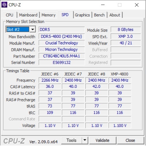 ②crucial DDR5-4800 CL40 1.7V 16GB KIT(8GBx2) CT2K8GC40U5_画像3
