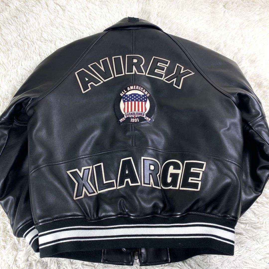 1円〜 未使用級 XLARGE×AVIREX ICON JACKET レザージャケット アヴィレックス エクストララージ ブラック 黒 コラボ 限定 メンズ