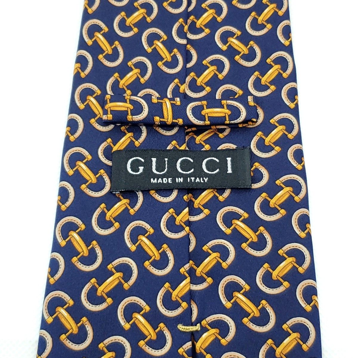 グッチ GUCCI ネクタイ 総柄 ホースビット 紺 黄 シルク イタリア製