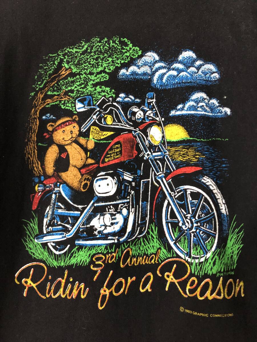 90 period Vintage 1993 Ridin\' for a reason Harley Davidson T-shirt HARV\'S WCMF 96.5 USA old clothes M