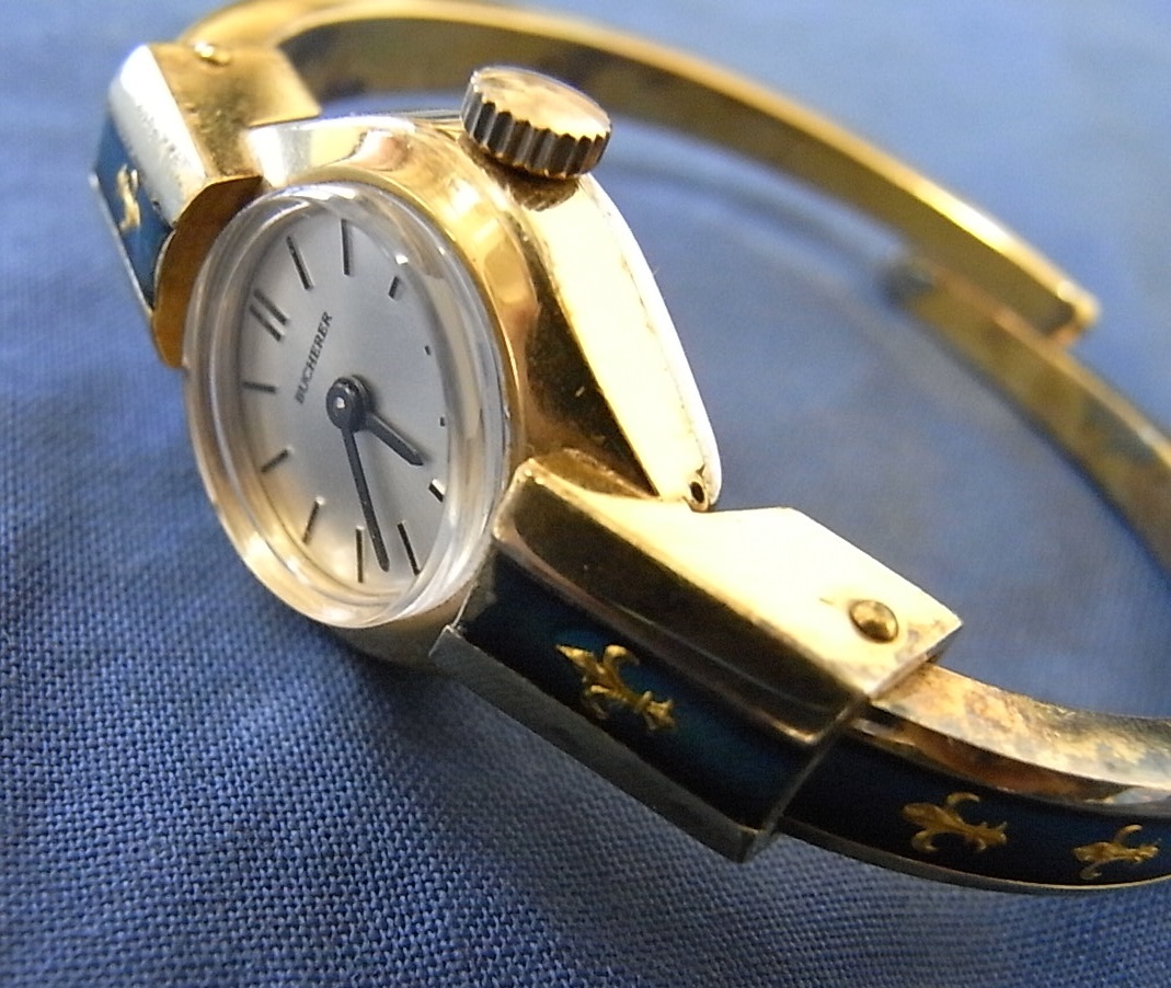 動作品 ブッフェラー 手巻き バングル ゴールド レディース腕時計 エナメル BUCHERER swiss made の画像3