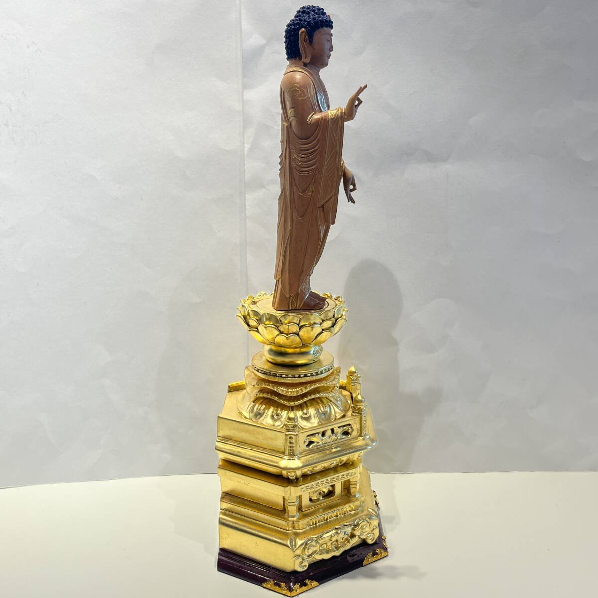 柘植 六角台座 後背無し 木彫り 仏像 【中古】 柘植 六角台座 後背無し 木彫り 仏像 【中古】