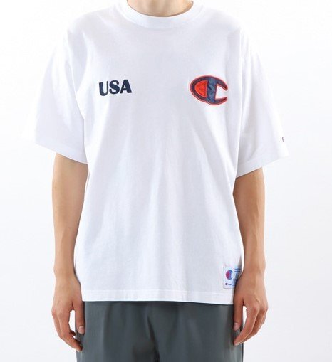 送料無料 Champion チャンピオン アクションスタイル USA C 刺プリント Tシャツ 半袖 綿100% 白 XL C3-Z304 メンズ_画像1