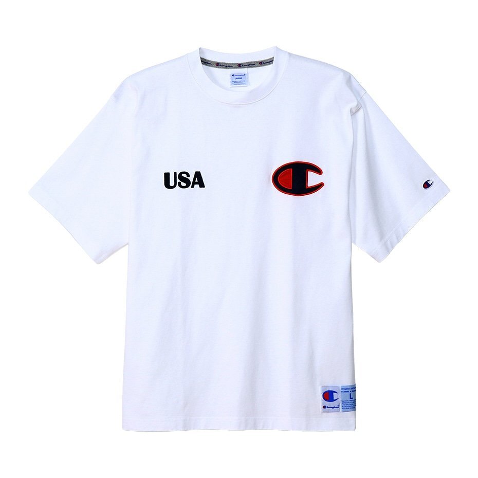 送料無料 Champion チャンピオン アクションスタイル USA C 刺プリント Tシャツ 半袖 綿100% 白 XL C3-Z304 メンズ_画像3