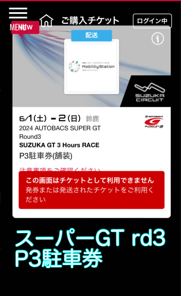 スーパーGT rd3 鈴鹿 P3駐車券