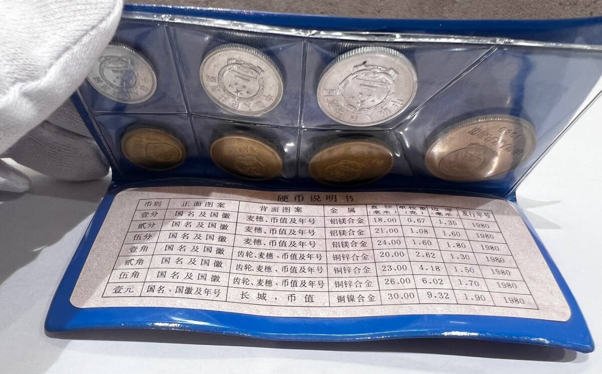 #3248A 【美品】中国人民銀行　1980年　貨幣セット　ミントセット　7種入　青ケース　中国　中華人民共和国　硬貨　コイン　現状品_画像8