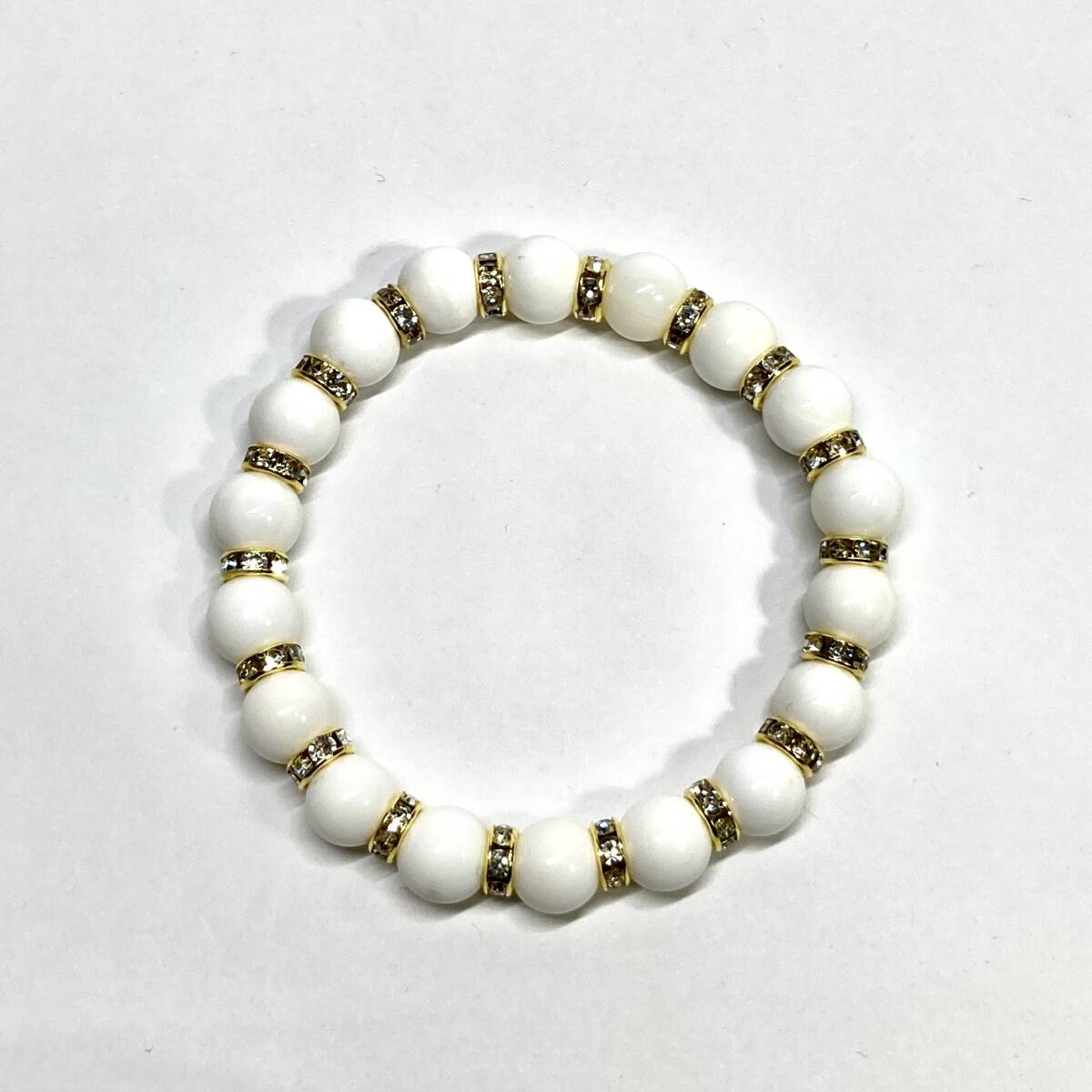 ホワイトオニキス パワーストーン ブレスレット 天然石ブレス 10mm メンズ・レディース (ロンデル：ゴールド)　開運　浄化　数珠ブレス_画像4