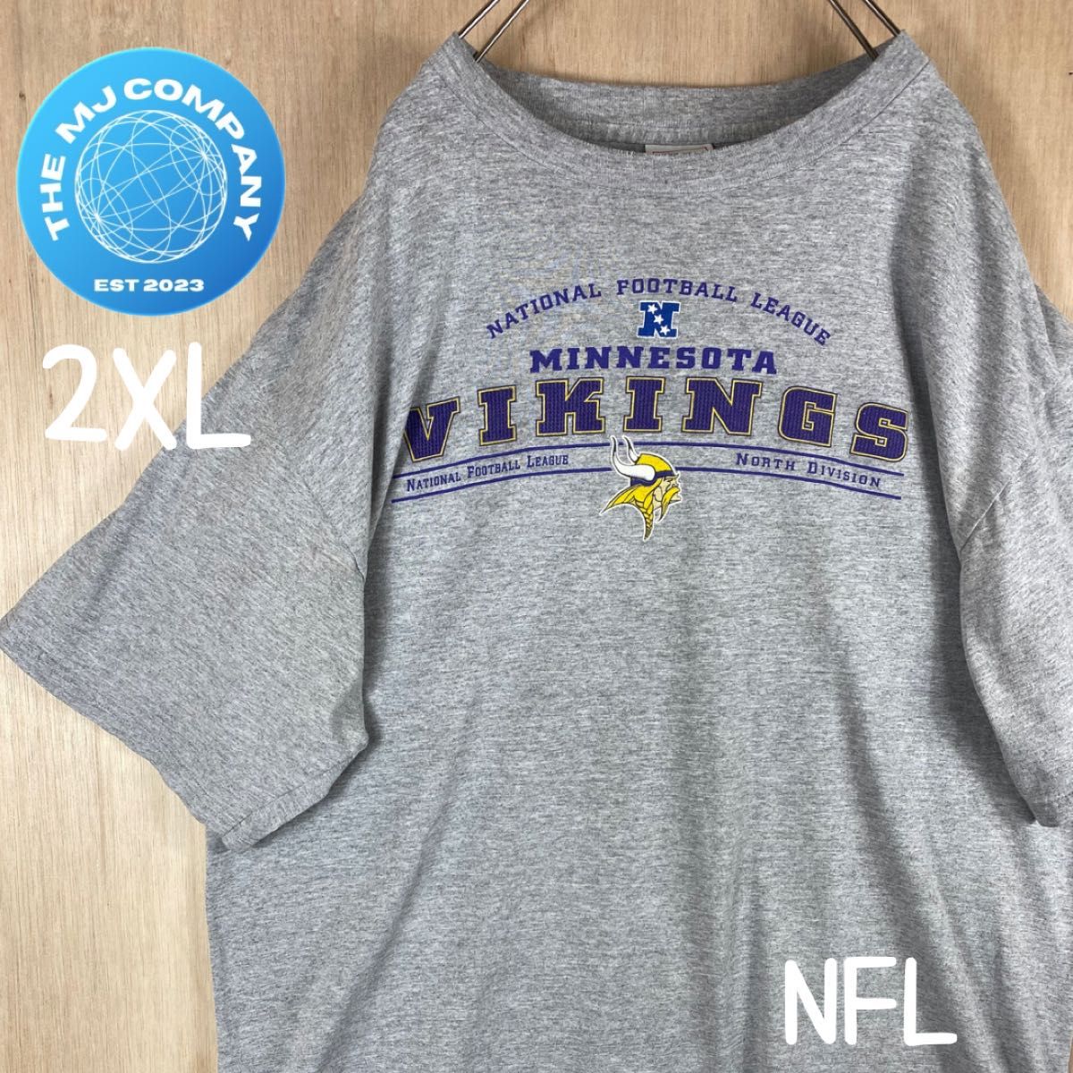 USA古着 NFL ミネソタ　バイキングス　チームロゴプリント　Tシャツ 2XL グレー