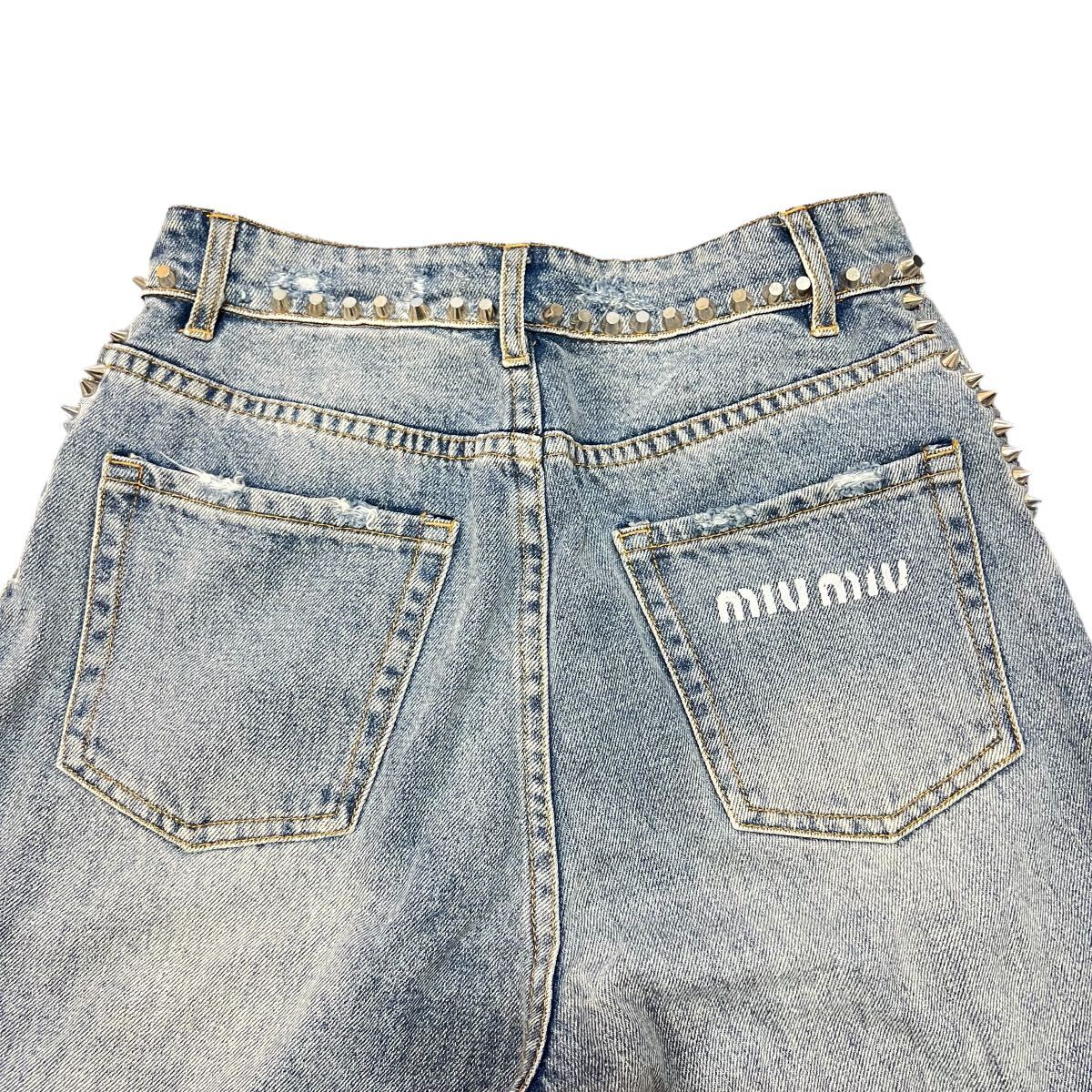 MIU MIU 2021SS STUDDED DENIM PANTS JEANS ミュウミュウ スタッズ デニム ジーンズ デニムパンツ PRADA プラダ インディゴ _画像2