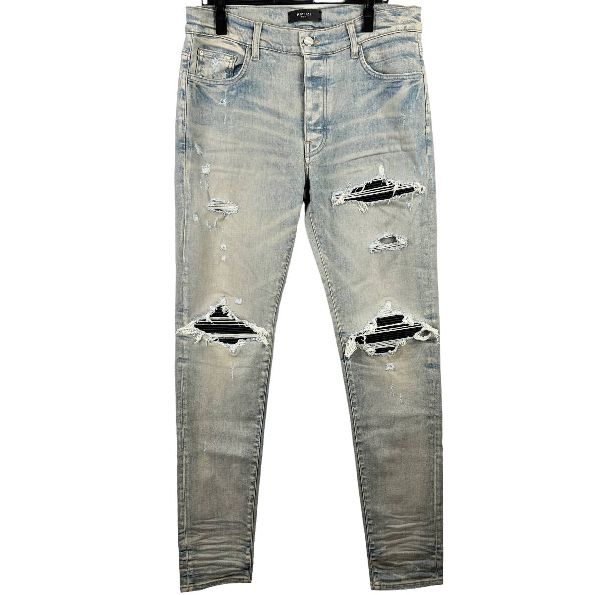 AMIRI (アミリ) MX1 CLAY DYEING Damaged Design Denim Pants (white)|