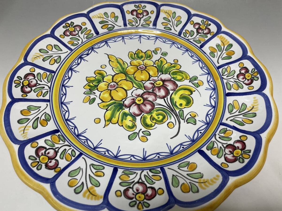 スペイン陶器 タラベラ焼 大皿 楕円皿 ３点セット ハンドペイント サイン有 飾り皿 プレート 西洋 雑貨 インテリア 洋食器 Bの画像5