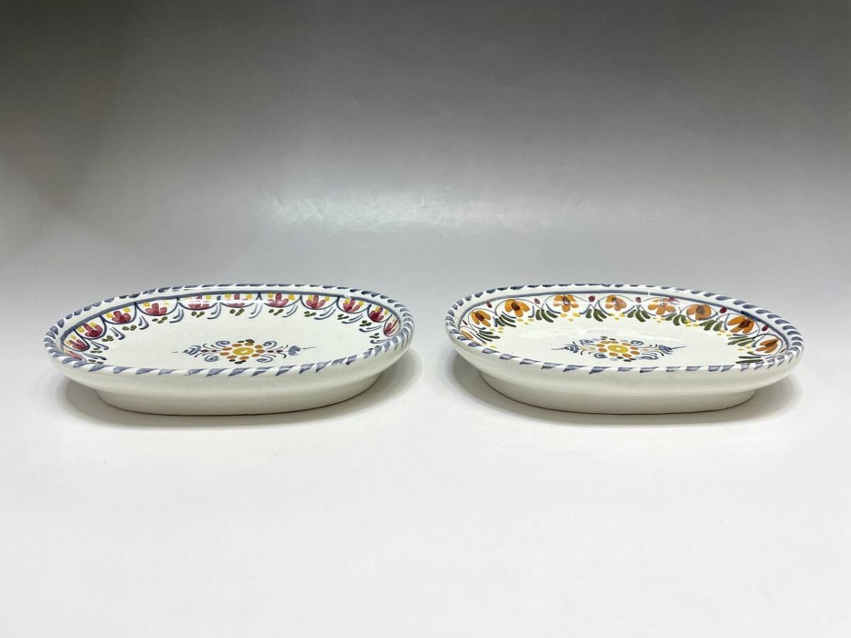 スペイン陶器 タラベラ焼 大皿 楕円皿 ３点セット ハンドペイント サイン有 飾り皿 プレート 西洋 雑貨 インテリア 洋食器 Bの画像9
