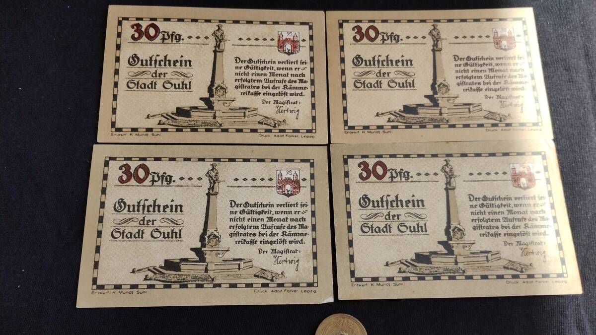 未使用 ドイツ地方紙幣 ズール市 1920年代 絵入コレクター用 30ペニヒ4枚の画像2