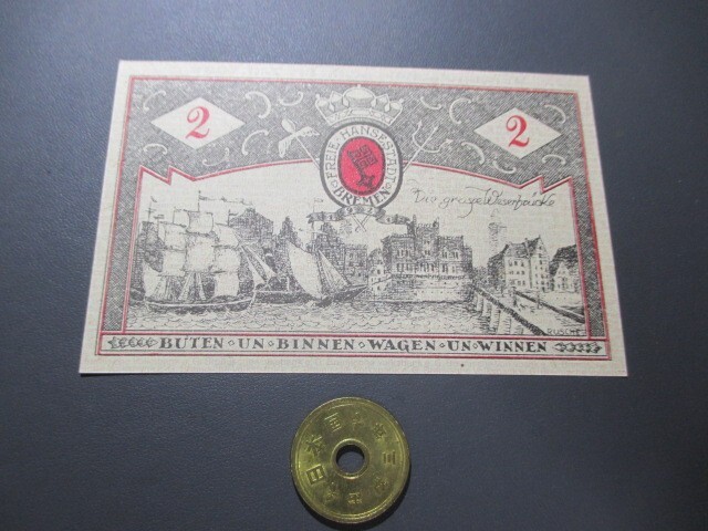 未使用 ドイツ地方紙幣 ブレーメン人民銀行 1986年 2ターレルの画像1