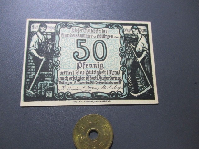 未使用　ドイツ地方紙幣　大学都市ゲッティンゲン　1920年　50ペニヒ_画像2
