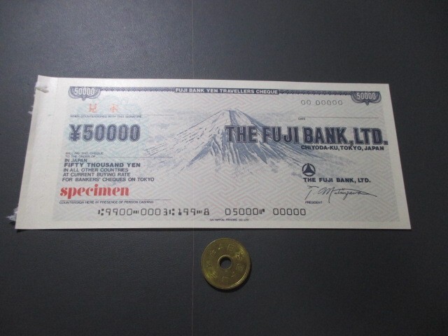  invalid . ticket Japan tiger bela-z check Fuji Bank 1970 period 5 ten thousand jpy sample ticket margin .