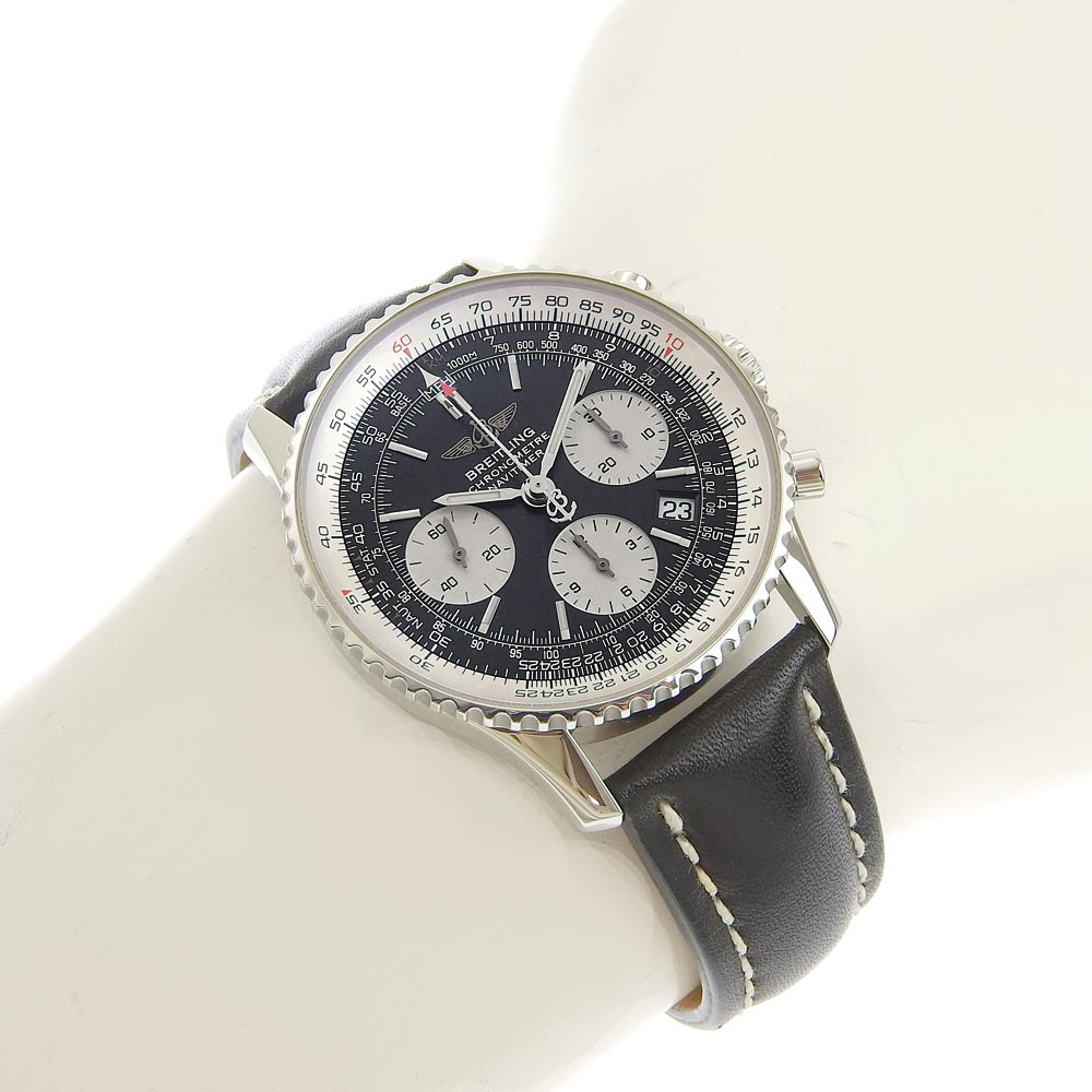 [ genuine article guarantee ] box * guarantee attaching as good as new Breitling BREITLING Navitimer men's wristwatch black face chronograph A23322 A232B35KBD