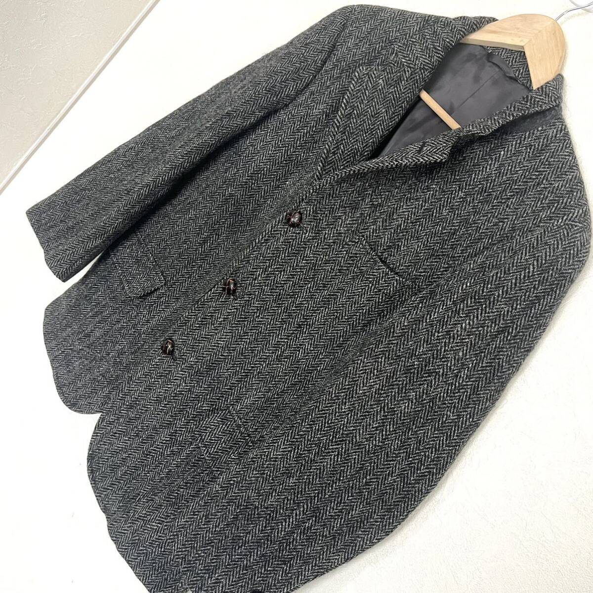 【Harris Tweed】ハリスツイード ツイード テーラード ジャケット ウール100% ヘリンボーン シンプル 定番 グレー メンズ サイズL/Y6593NNの画像6