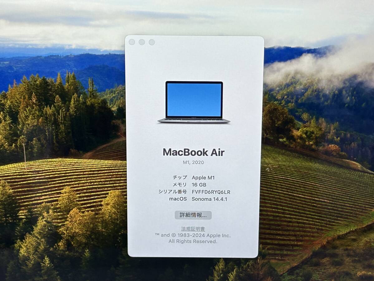 【良品 13.3インチ】Apple MacBook Air(M1,2020) A2337/apple M1チップ 8C 3.2GHz/RAM:16GB/SSD:256GB space gray Sonoma 動作品の画像7