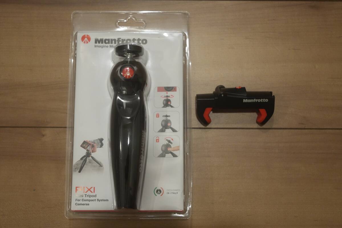 【美品】Manfrotto マンフロット PIXI Mini Tripod ミニ三脚&PIXIクランプ スマートフォン用クランプセット■送料無料_画像1