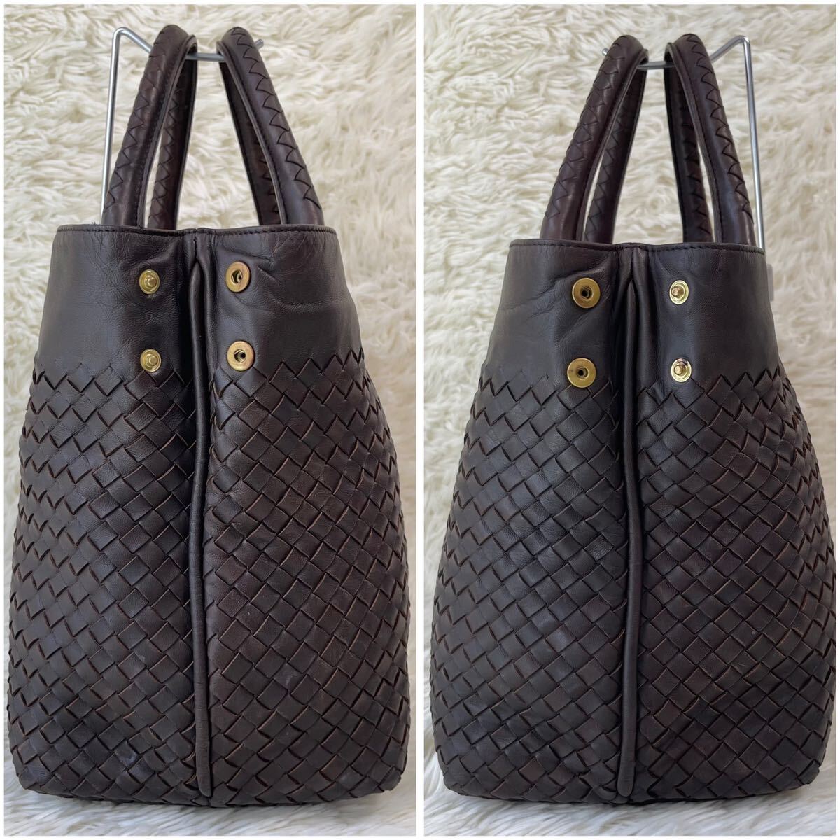 1円〜 極美品 定価50万 BOTTEGA VENETA ボッテガヴェネタ ビジネスバッグ トートバッグ レザー イントレチャート 大容量 A4\PC可 本革 茶の画像4