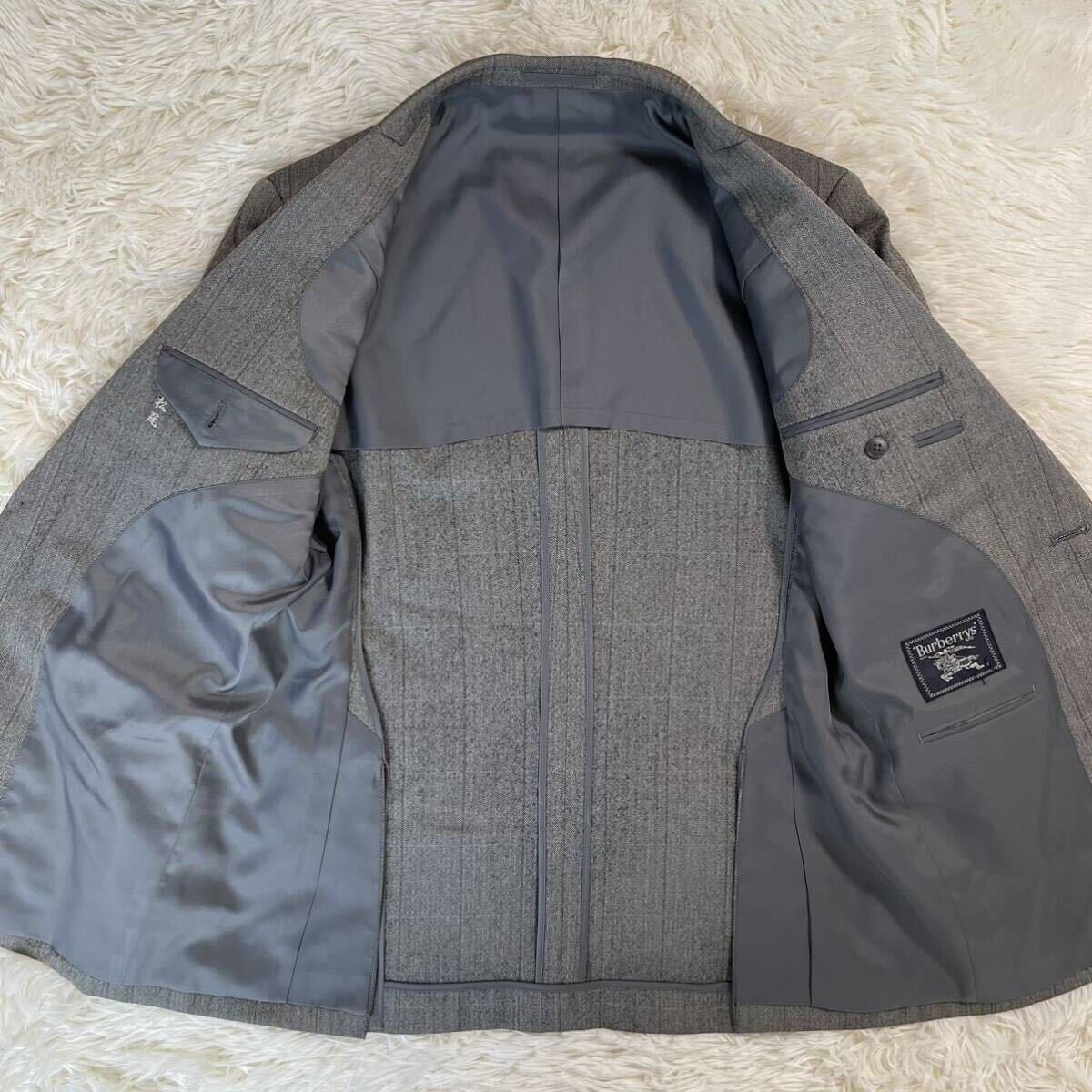 1円〜 【美品】Burberry バーバリー スーツ セットアップ 3ピース 3P 背抜き 春夏 トレンド グレー シングル ビジネス 2釦 メンズ 結婚式