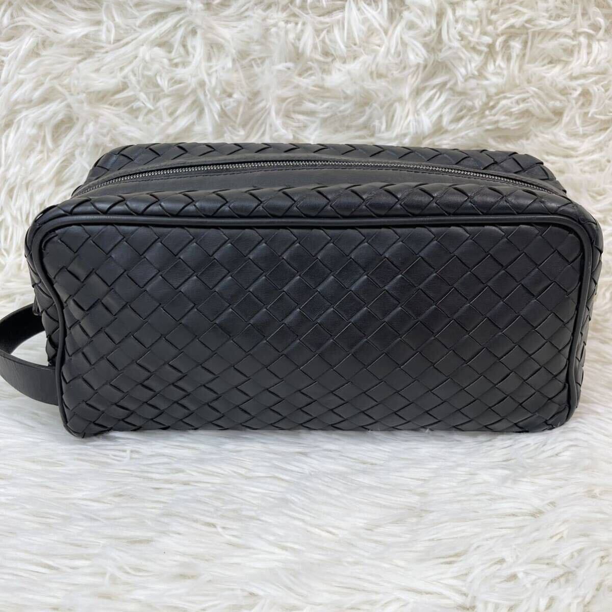 1円〜 美品 BOTTEGA VENETA ボッテガヴェネタ セカンドバッグ クラッチバッグ イントレチャート レザー 本革 ビジネス 黒 メンズ ギャラ有の画像2