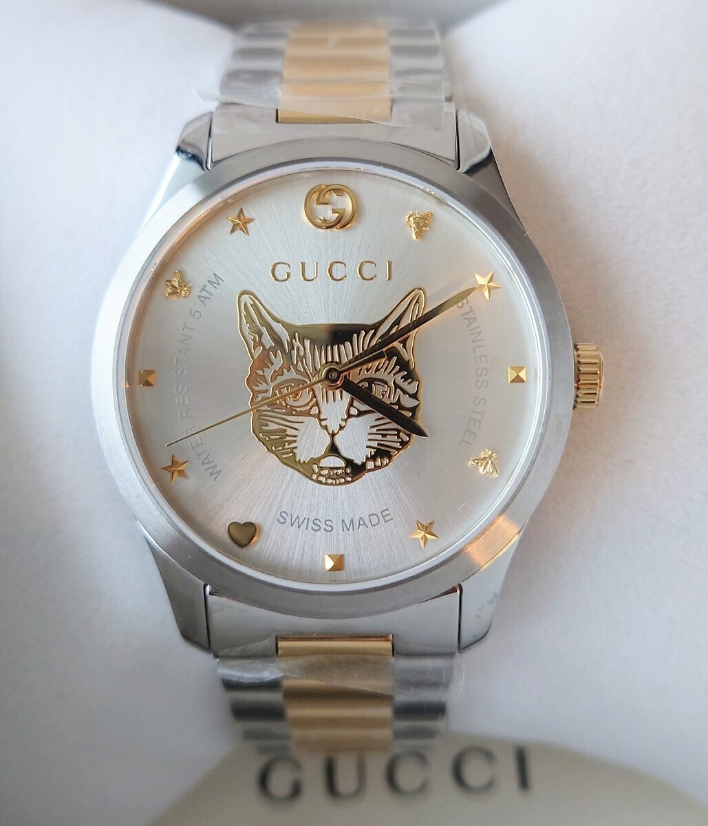 新品未使用　GUCCI グッチ 腕時計 G-TIMELESS Gタイムレス キャット　猫 メンズ YA1264074　ゴールド　38ミリ_画像1