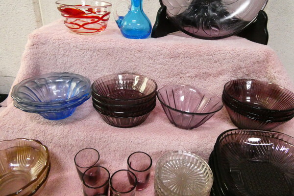 . передний ④-75u Ran стекло много суммировать Taisho Showa первый период Vintage a чай k высота люминесценция пузырь волосы - линия тарелка / стакан / pot / миска и т.п. 
