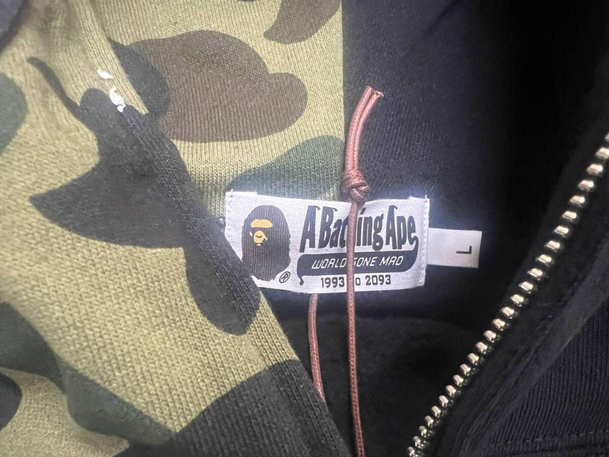 新品本物 BLACK Size L エイプ ベイプ アベイシングエイプ A BATHING APE BAPE Shark Full Zip Hoodie メンズ シャーク パーカー の画像4