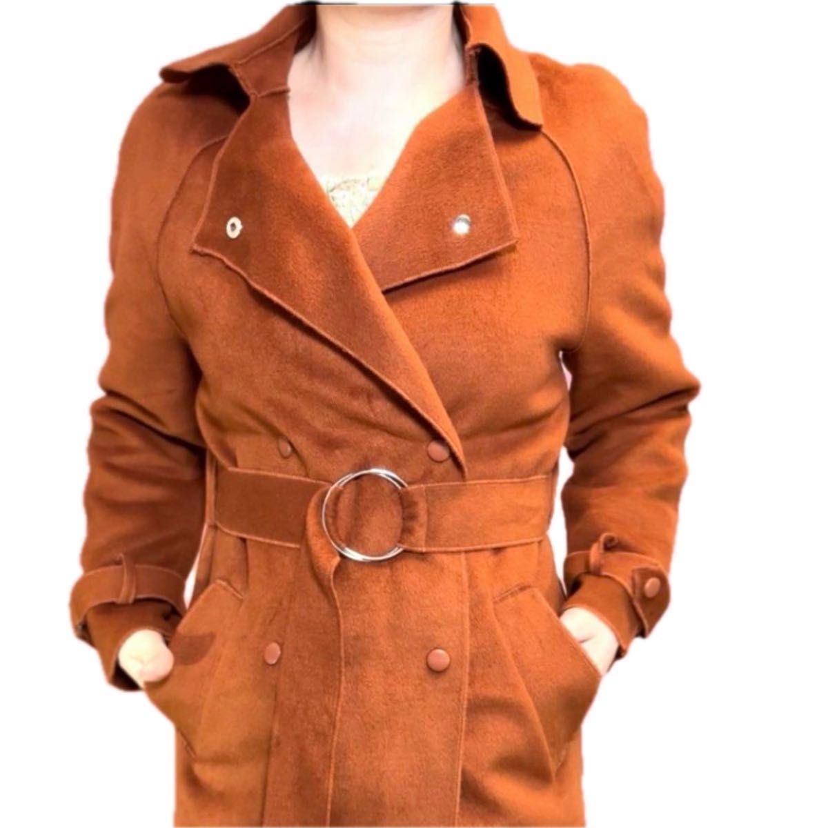 コート　ロングコート　ジャケット　アウター　薄いコート　春秋　ブラウン　トレンチコート　上品　Lサイズ