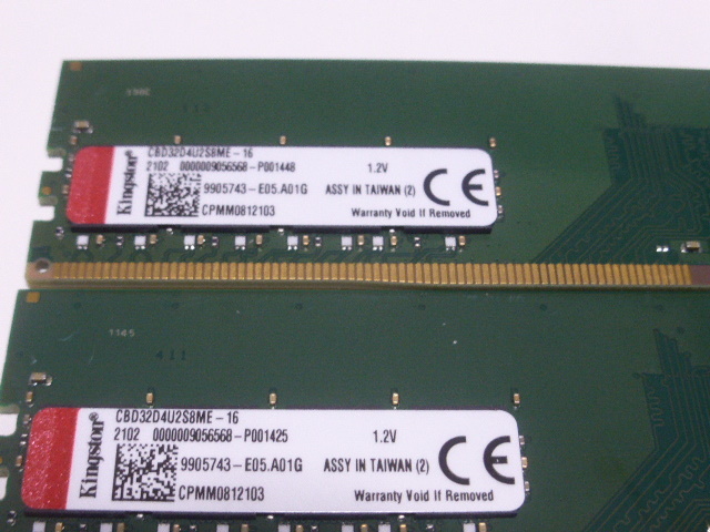 メモリ デスクトップパソコン用 Kingston Micronチップ DDR4-3200 PC4-25600 16GBx2枚 合計32GB 起動確認済みです_画像2