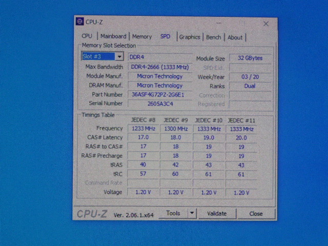 メモリ サーバーパソコン用 1.20V Micron DDR4-2666(PC4-21300) ECC Registered 32GBx2枚合計64GB 起動確認済です MTA36ASF4G72PZ-2G6E1QI_画像6