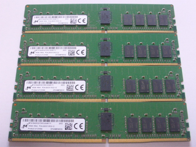 メモリ サーバーパソコン用 Micron DDR4-2933 (PC4-23400) ECC Registered 16GBx4枚 合計64GB 起動確認済です MTA18ASF2G72PZ-2G9E1TI _画像1