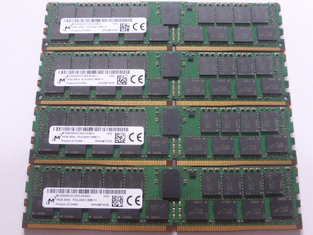 メモリ サーバーパソコン用 Micron DDR4-2400 (PC4-19200) ECC Registered 16GBx4枚 合計64GB 起動確認済です MTA36ASF2G72PZ-2G3B1IIの画像1