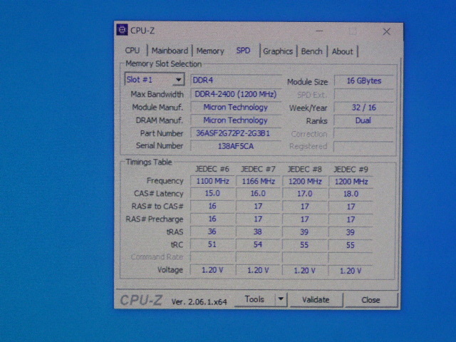 メモリ サーバーパソコン用 Micron DDR4-2400 (PC4-19200) ECC Registered 16GBx4枚 合計64GB 起動確認済です MTA36ASF2G72PZ-2G3B1IIの画像5