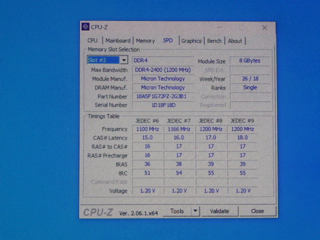 メモリ サーバーパソコン用 Micron DDR4-2400 (PC4-19200) ECC Registered 8GBx4枚 合計32GB 起動確認済です MTA18ASF1G72PZ-2G3B1QI②の画像6