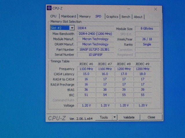 メモリ サーバーパソコン用 Micron DDR4-2400 (PC4-19200) ECC Registered 8GBx4枚 合計32GB 起動確認済です MTA18ASF1G72PZ-2G3B1QI④の画像6