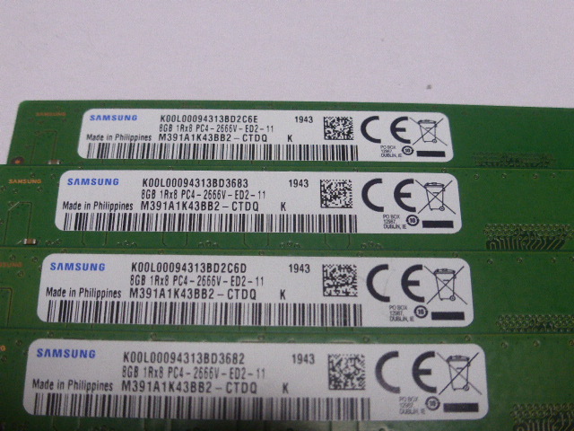 メモリ デスクトップパソコン用 Samsung DDR4-2666 PC4-21300 ECC Unbuffered 8GBx4枚 合計32GB 起動確認済です M391A1K43BB2-CTDQ_画像2