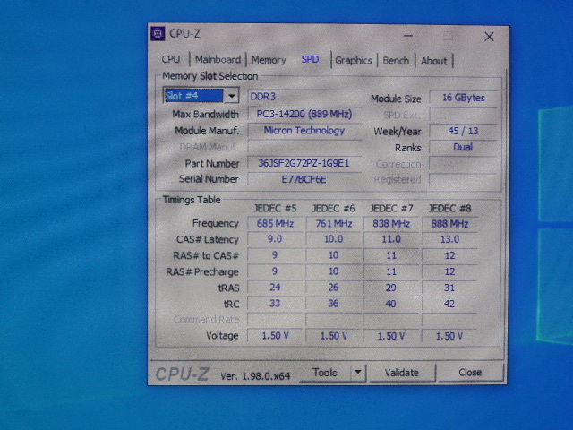メモリ サーバーパソコン用 1.5V Micron PC3-14900R(DDR3-1866R) ECC Registered 16GBx4枚 合計64 GB 起動確認済みです⑤_画像8
