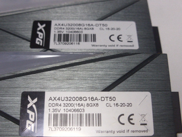 メモリ デスクトップパソコン用 ADATA XPG D50 RGB DDR4-3200 PC4-25600 8GBx2枚 合計16GB 起動確認済みです AX4U32008G16A-DT50の画像2
