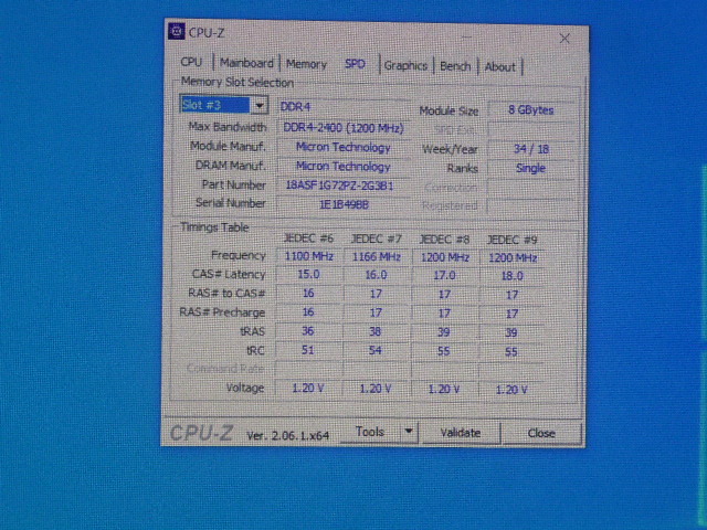 メモリ サーバーパソコン用 Micron DDR4-2400 (PC4-19200) ECC Registered 8GBx4枚 合計32GB 起動確認済です MTA18ASF1G72PZ-2G3B1QI① の画像7