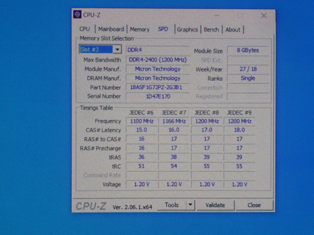 メモリ サーバーパソコン用 Micron DDR4-2400 (PC4-19200) ECC Registered 8GBx4枚 合計32GB 起動確認済です MTA18ASF1G72PZ-2G3B1QI②_画像7