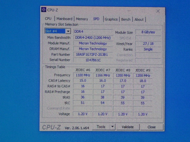 メモリ サーバーパソコン用 Micron DDR4-2400 (PC4-19200) ECC Registered 8GBx4枚 合計32GB 起動確認済です MTA18ASF1G72PZ-2G3B1QI②_画像8