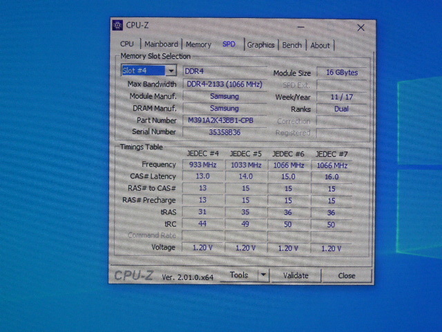 メモリ デスクトップパソコン用 Samsung DDR4-2133 PC4-17000 ECC Unbuffered 16GB 起動確認済です M391A2K43BB1-CPBQの画像5