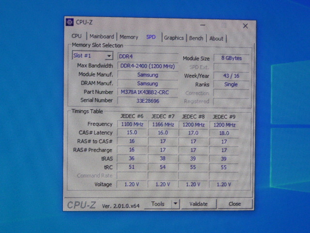 メモリ デスクトップパソコン用 Samsung DDR4-2400 PC4-19200 8GBx2枚 合計16GB 起動確認済みですの画像5
